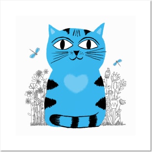 Bright Eyed Blue Kitty With Big Heart In The Garden Posters and Art